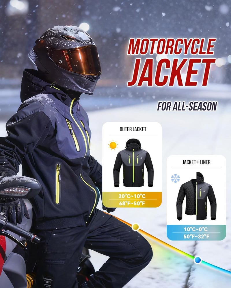BORLENI Winter Motorcycle Jacket Mens CE Approved Cold Weather Motorbike Riding Jackets with thermal Liner Hood Windproof XXXL - Image 2
